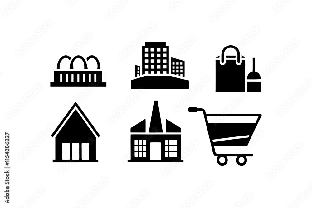 Shopping Mall and Public Icons Set Shopping Mall and Public Icons Set
