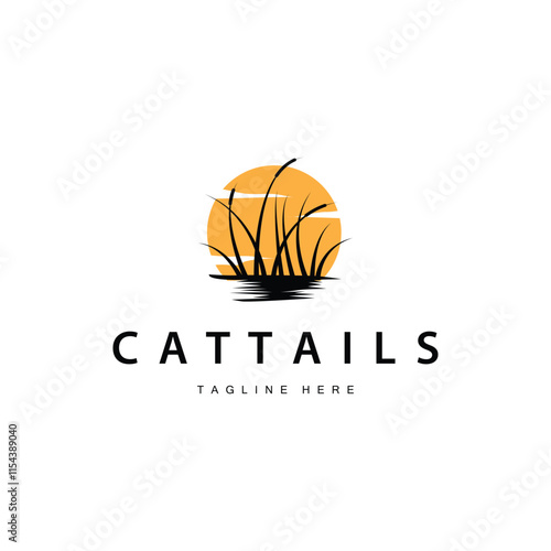 simple design river garden logo cattails river grass illustration template symbol