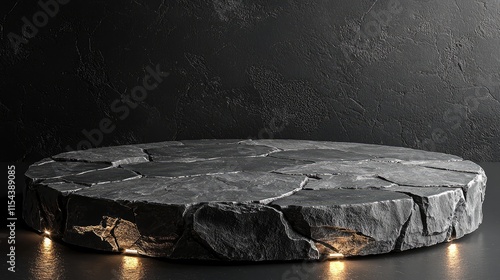 Elegant Stone Platform with Subtle Lighting Against a Textured Dark Background for Product Display or Design Showcase