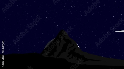 Animated background - night starry sky with big moon and mountain