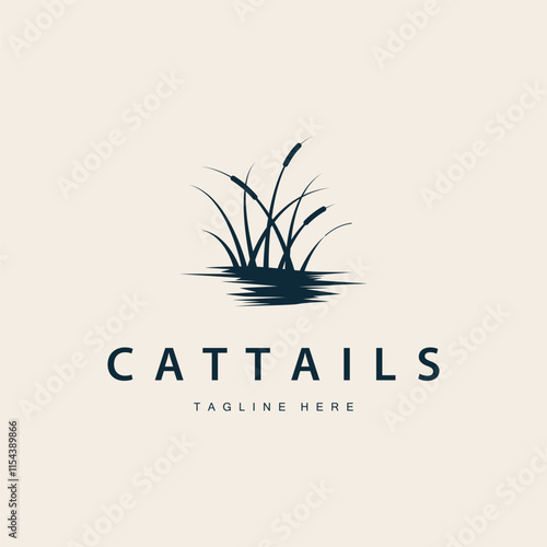 simple design river garden logo cattails river grass illustration template symbol
