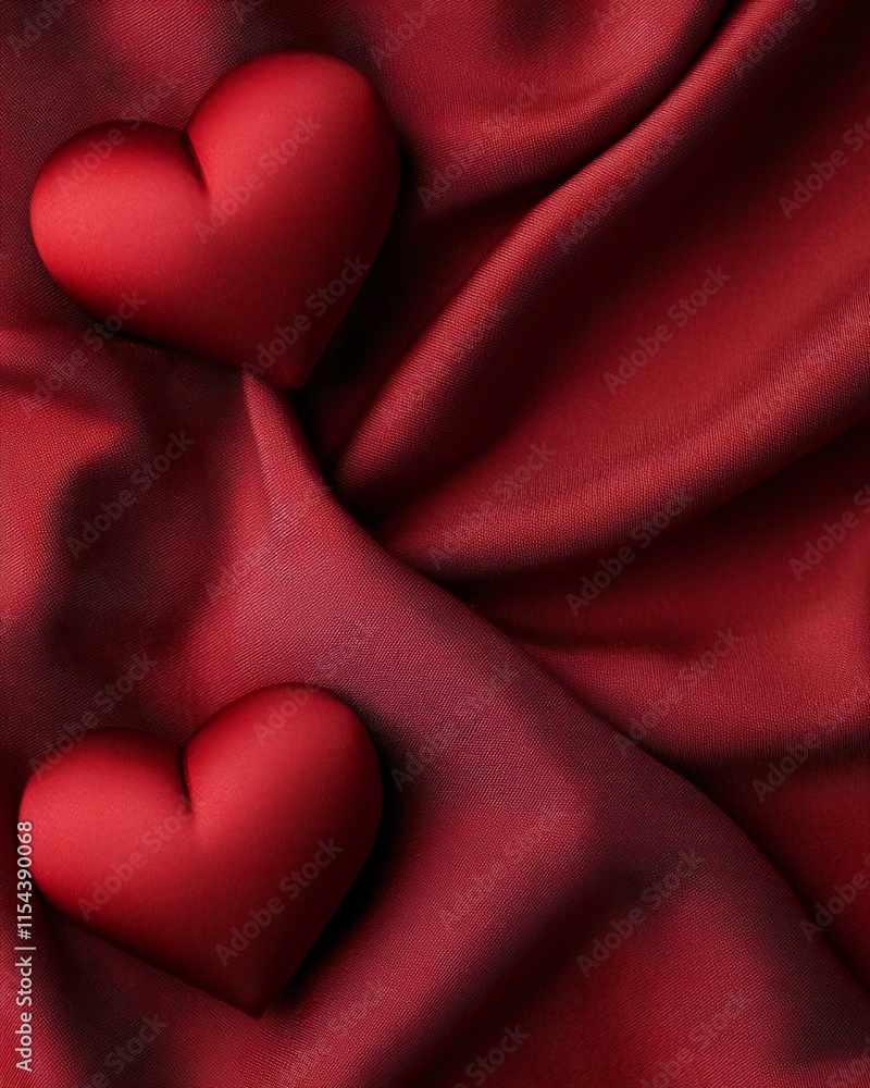Fototapeta premium Valentine's Day Romantic Red Hearts on Luxurious Fabric Drape Valentine s Day Love Passion Romance Texture