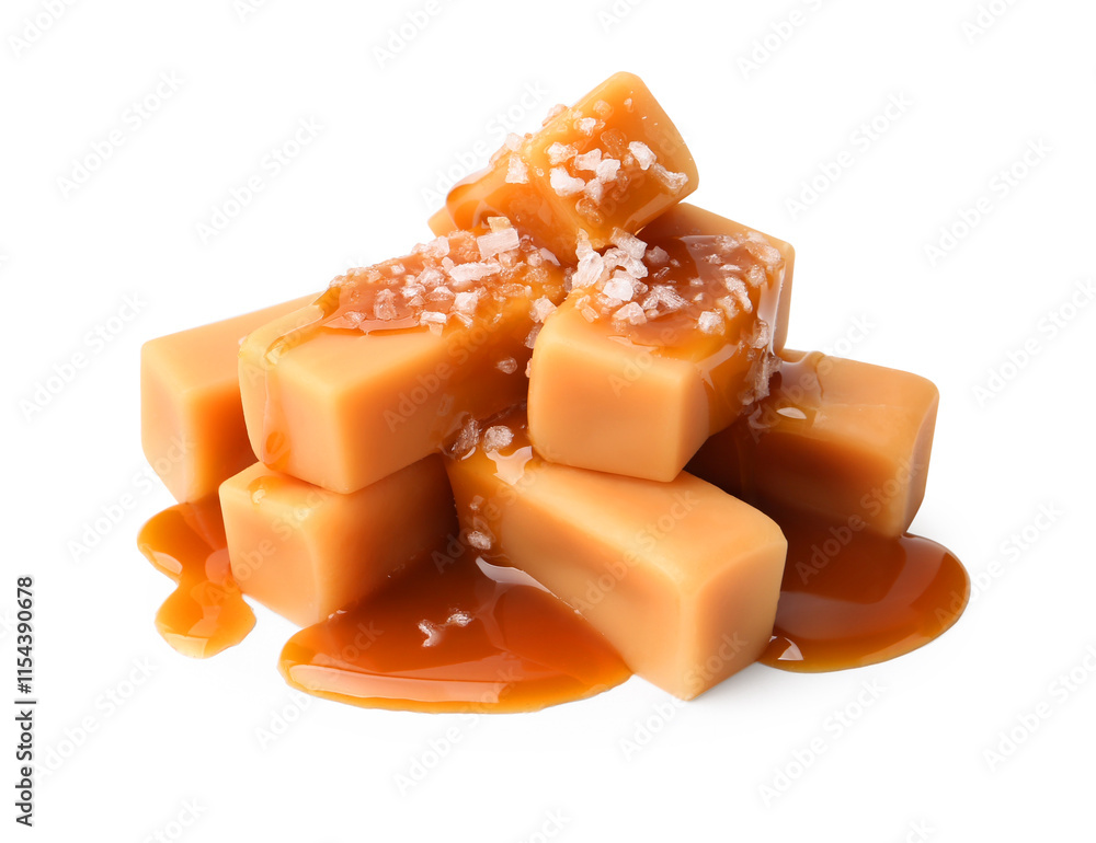 Tasty candies with salted caramel isolated on white Tasty candies with salted caramel isolated on white