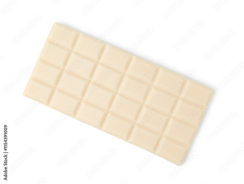 Delicious white chocolate bar isolated on white, top view Delicious white chocolate bar isolated on white, top view