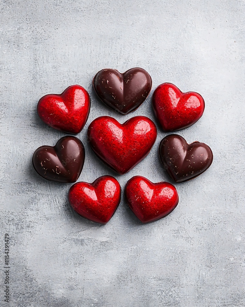 Fototapeta premium Valentine's Day Romantic Chocolate Heart Candies Valentines Day Sweets Love Treats