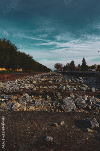 Railroad Tracks at Sunset in Visalia, California