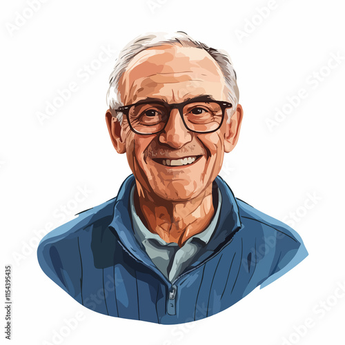 Elderly man smiling portrait vector illustration for design projects