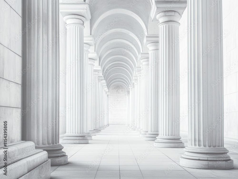 Elegant white colonnade hallway with arches. Elegant white colonnade hallway with arches.