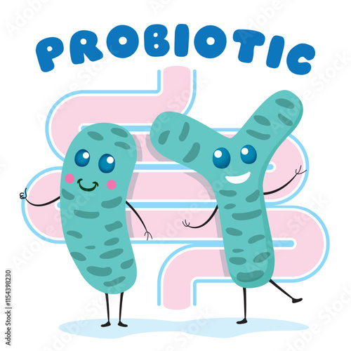 Illustration of a mascot of a probiotic, microorganism, good bacteria. Ideal for informative and institutional materials