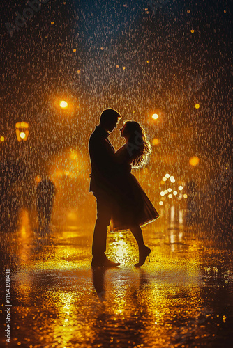 a couple dancing in the rain. for postcards. for advertising. for business.