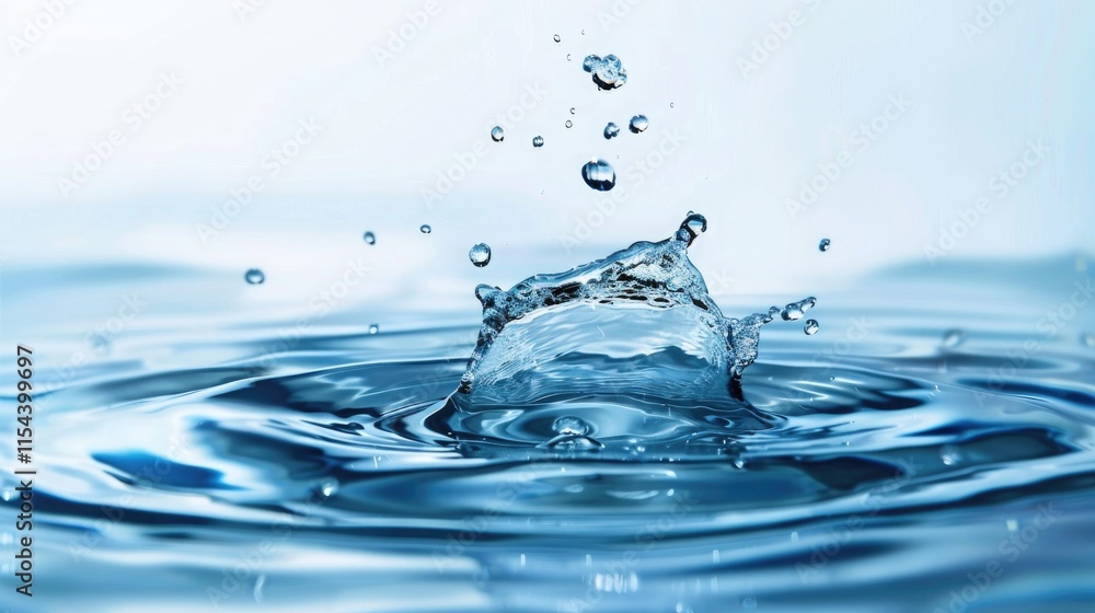 Crystal Clear Water Splash in Motion on Blue Background Crystal Clear Water Splash in Motion on Blue Background