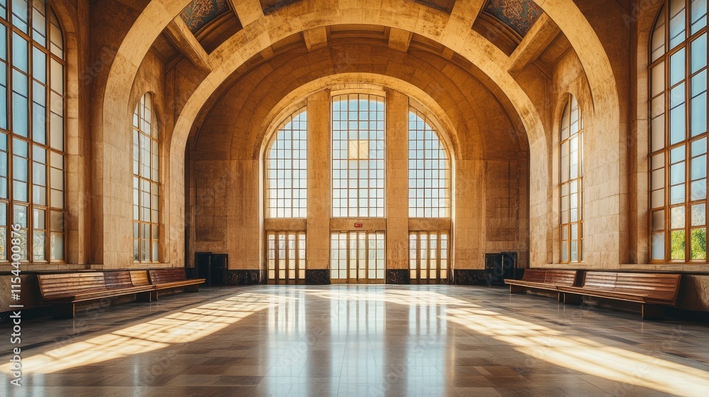 Obraz premium Elegant Architectural Interior of Grand Hall with Large Windows