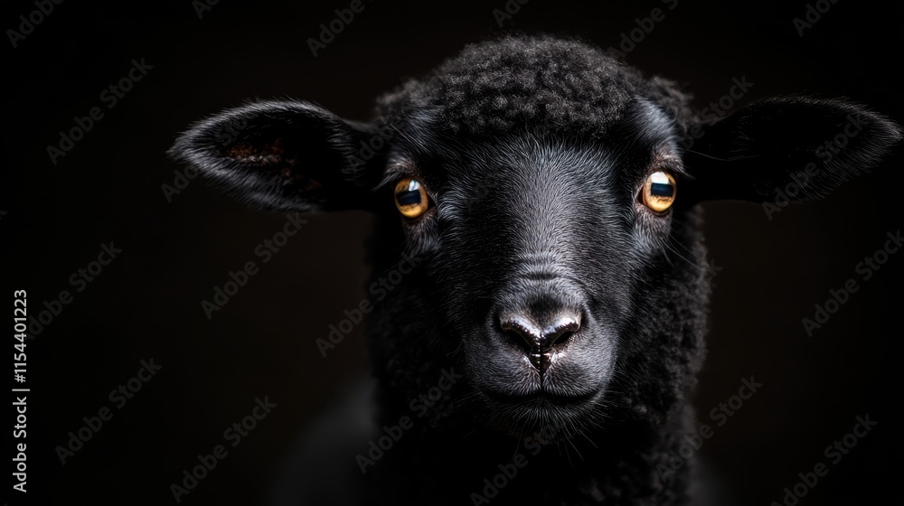 An introspective image capturing a black sheep with expressive eyes, radiating tranquility and grace in a shadowy setting, embracing simplicity and charm. An introspective image capturing a black sheep with expressive eyes, radiating tranquility and grace in a shadowy setting, embracing simplicity and charm.
