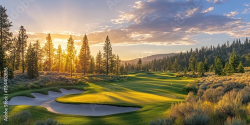 Campo de golf al atardecer photo