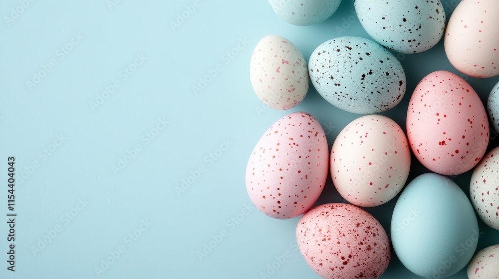 A cluster of vividly speckled eggs arranged on a blue surface, highlighting the rich colors and intricate patterns that bring a touch of whimsy and creativity. A cluster of vividly speckled eggs arranged on a blue surface, highlighting the rich colors and intricate patterns that bring a touch of whimsy and creativity.