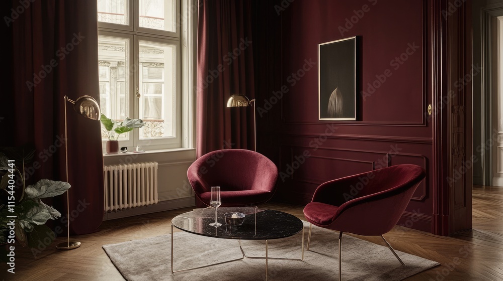 Fototapeta premium Elegant Living Room Interior with Modern Furnishings and Lighting