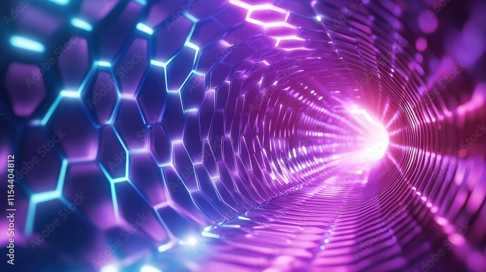 Fototapeta premium Abstract Neon Tunnel with Hexagonal Patterns and Vibrant Lights