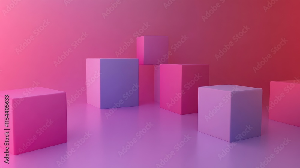 Colorful geometric cubes in soft pink and purple gradient background Colorful geometric cubes in soft pink and purple gradient background