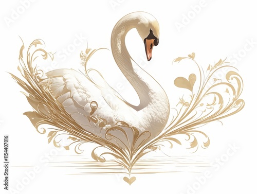 Elegant swan surrounded by decorative floral elements. photo