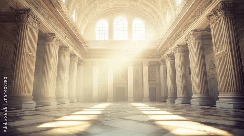 Obraz premium Light Rays Streaming Through Majestic Columns in Grand Hall