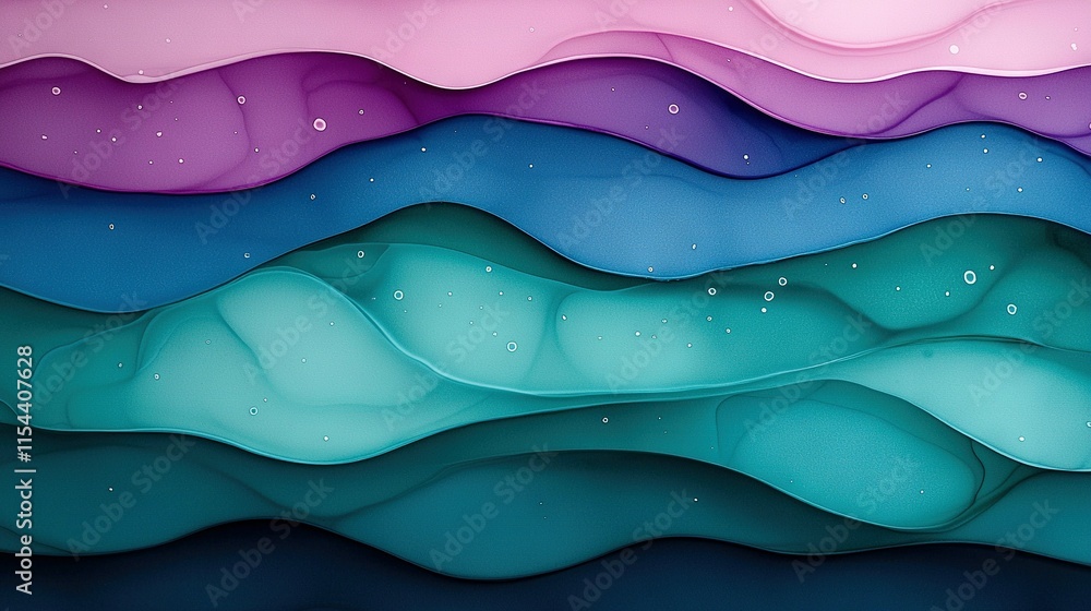 Obraz premium An abstract depiction of blue, pink, and purple waves featuring bubble patterns at their base