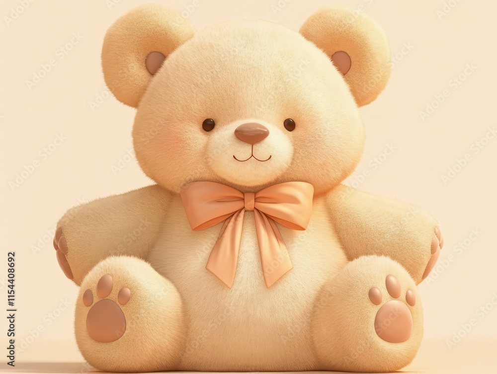 Fototapeta premium A cute teddy bear with a bow, designed for comfort and companionship.
