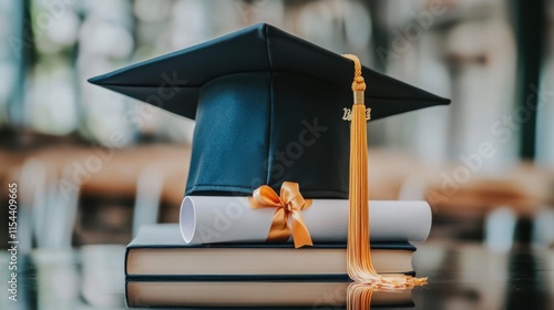 Imagen de graduación con birrete y diploma photo