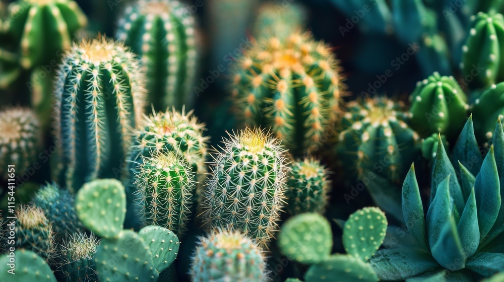 Close-up of green cacti with sharp spines Close-up of green cacti with sharp spines