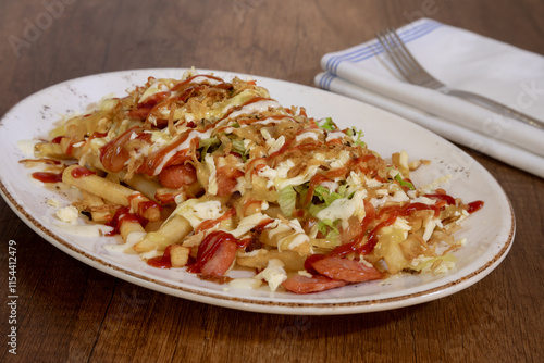 Colombian food, creole salchipapa