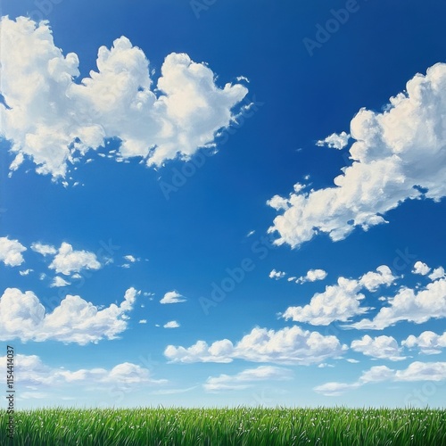 Paisaje cielo azul con nubes y campo verde