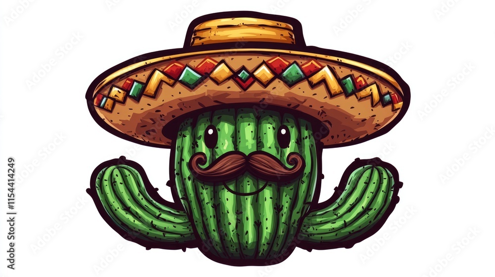 Cartoon cactus with mustache and sombrero illustration Happy Cinco de mayo Cartoon cactus with mustache and sombrero illustration Happy Cinco de mayo