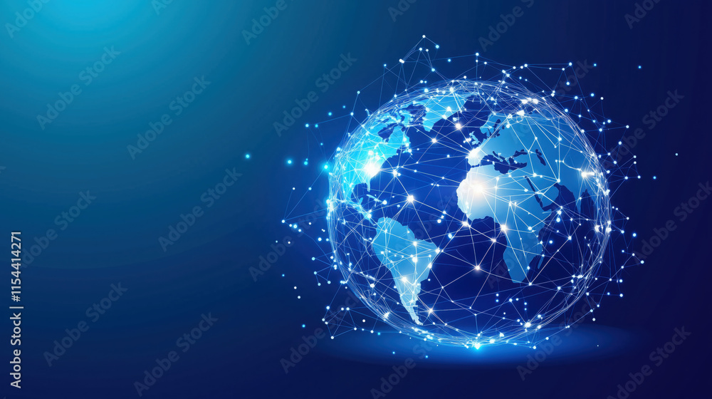 Minimalistic Vector Artwork of a Globe with Network Nodes and Seamless Glowing Trails, Representing Worldwide Data Exchange Minimalistic Vector Artwork of a Globe with Network Nodes and Seamless Glowing Trails, Representing Worldwide Data Exchange