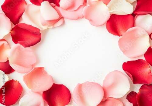 Framed display of the colorful pink and red petals of peons photo