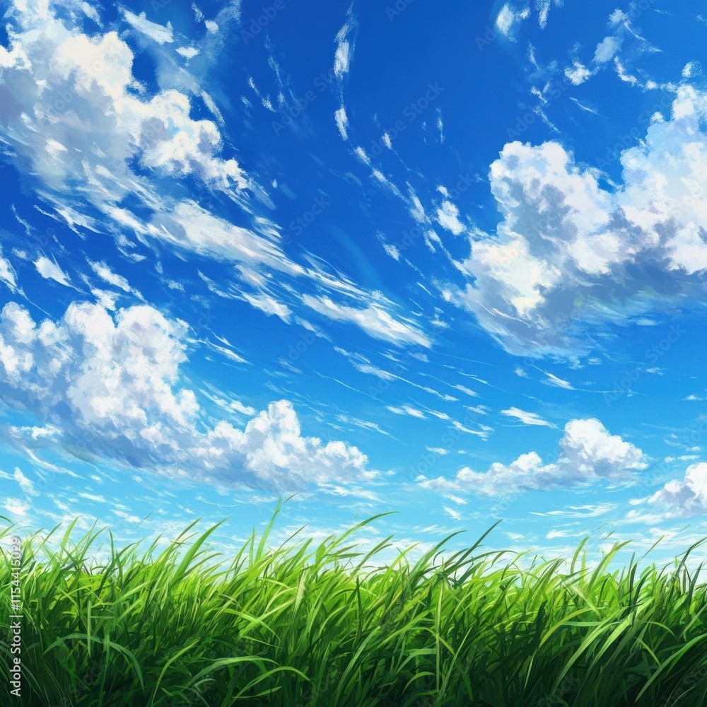Paisaje de cielo azul y hierba verde Paisaje de cielo azul y hierba verde