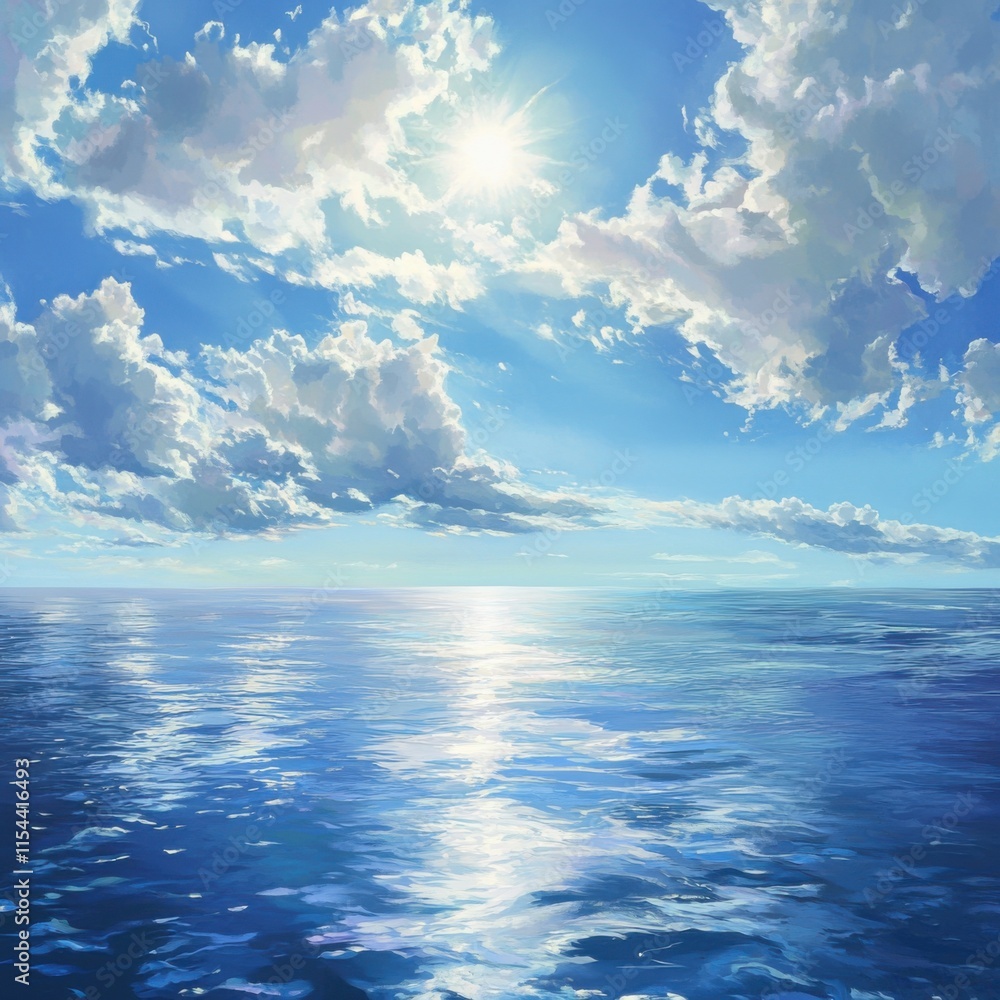 Paisaje marino con cielo y sol brillante Paisaje marino con cielo y sol brillante
