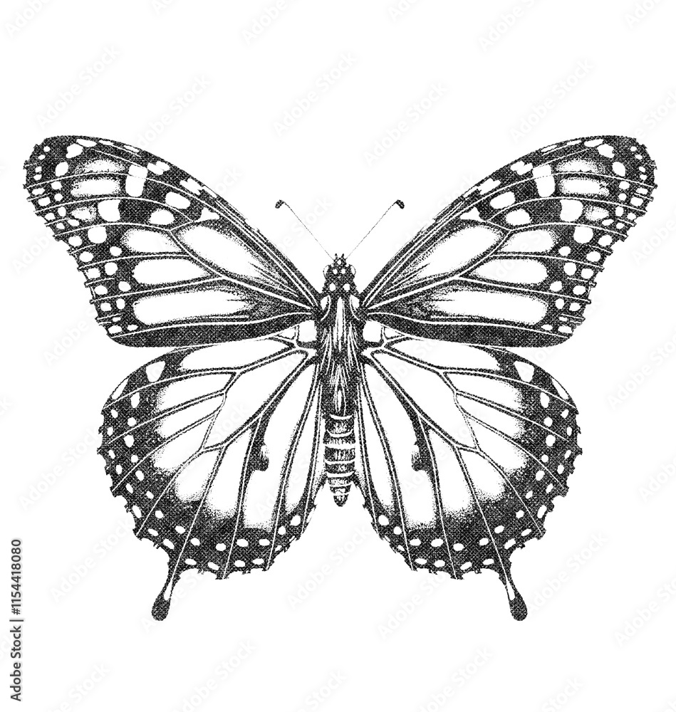 Fototapeta premium Monarch Butterfly in Old OverPrint Style