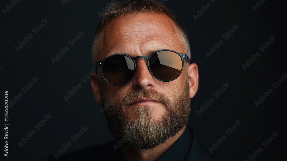 A composed man sporting stylish sunglasses gives a confidently stern look, embodying modern fashion and mystery in a striking portrait. A composed man sporting stylish sunglasses gives a confidently stern look, embodying modern fashion and mystery in a striking portrait.