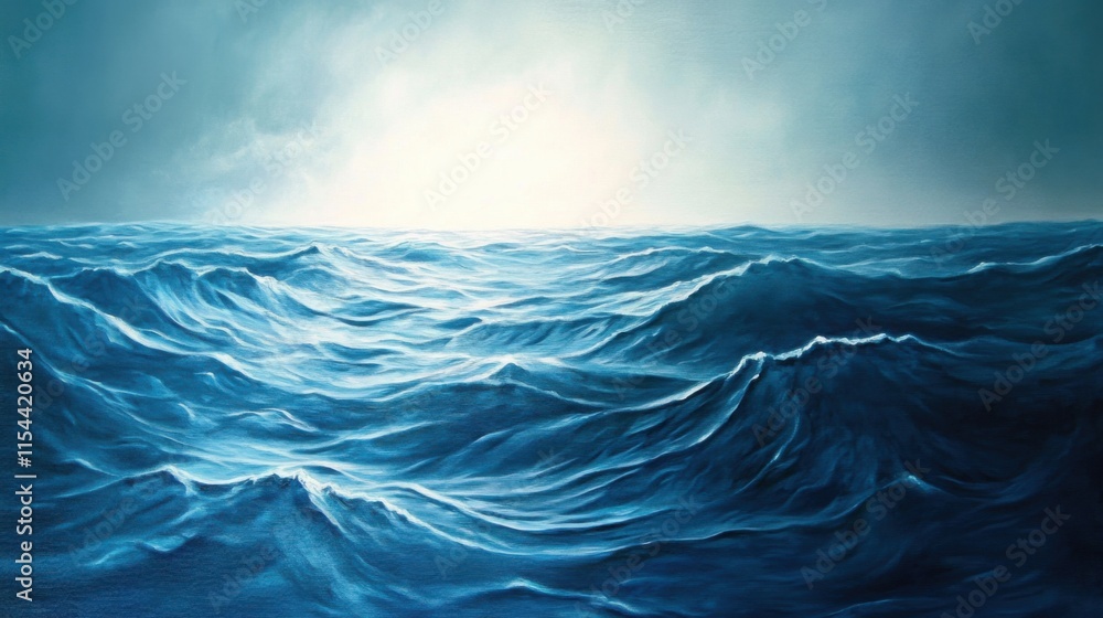 Fototapeta premium Pintura de océano con olas azules