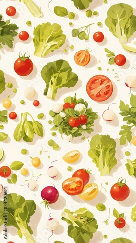 A vibrant arrangement of various fresh vegetables and herbs.