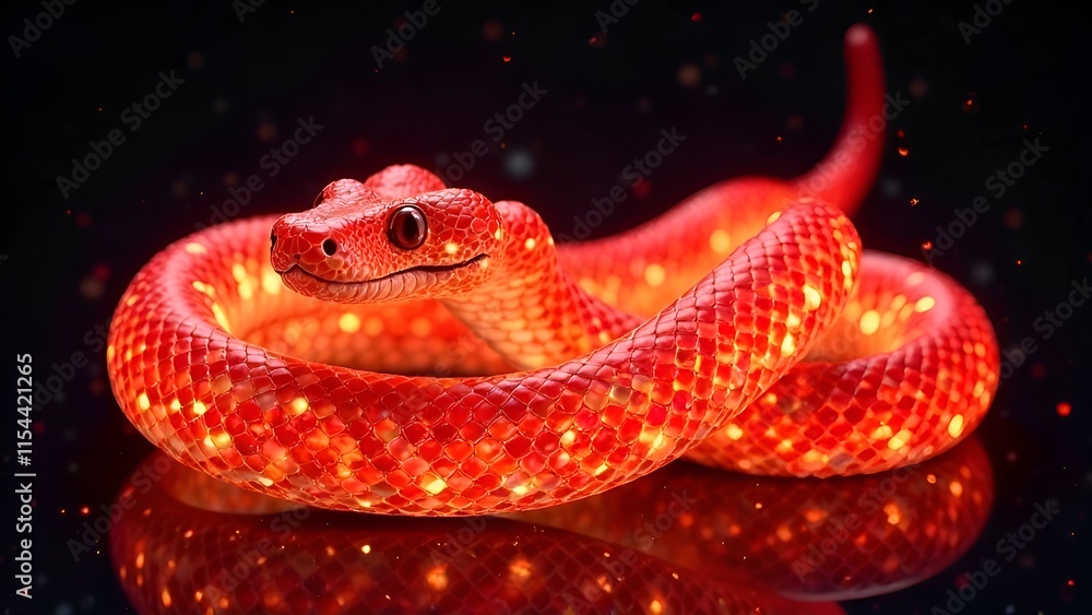 Obraz premium Glowing fire snake on dark background.