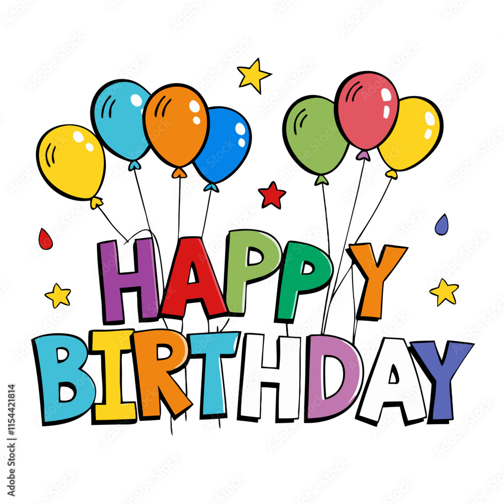 Happy Birthday card with balloons, white background celebration design. Happy Birthday card with balloons, white background celebration design.