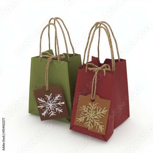 Gaily colored shopping bags with snowflake tags, ideal for gifting and festive occasions photo