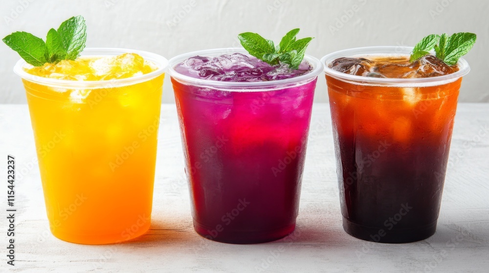 Colorful Beverages with Textured Surfaces on Isolated Background Colorful Beverages with Textured Surfaces on Isolated Background