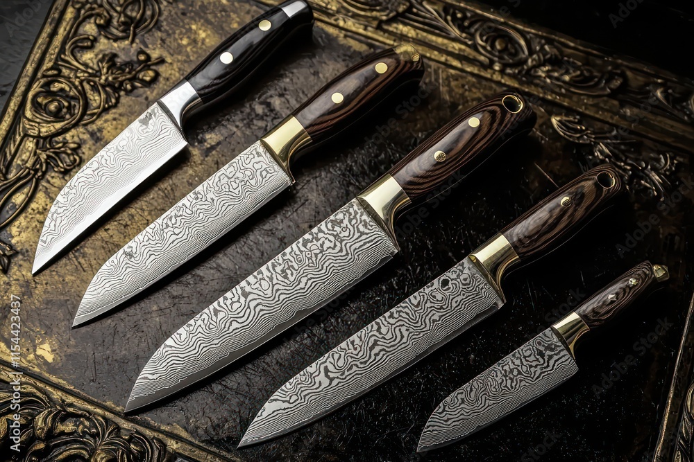 Stylish kitchen knives displayed for culinary enthusiasts Stylish kitchen knives displayed for culinary enthusiasts