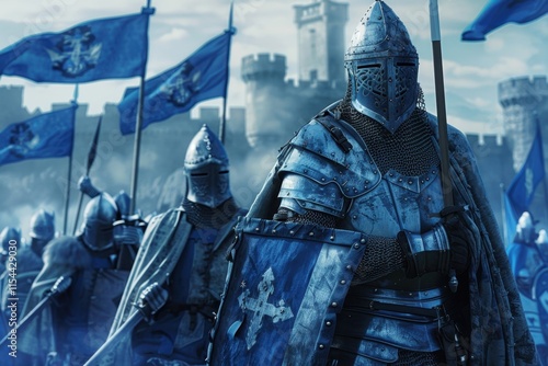 Knightthemed Ommegang illustration in blue and white textures photo