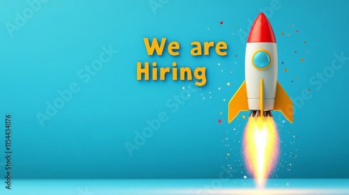 Human Resource Hiring Recruitment Job Assessment Management A colorful rocket launching with a hiring announcement. photo