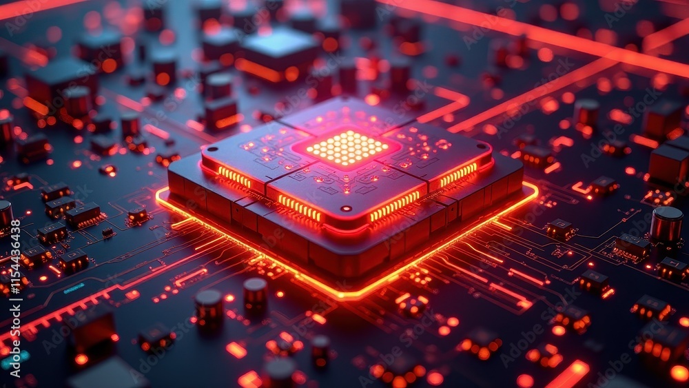 Close-Up of Glowing Circuit Board and Central Processing Unit
Close-Up of Glowing Circuit Board and Central Processing Unit