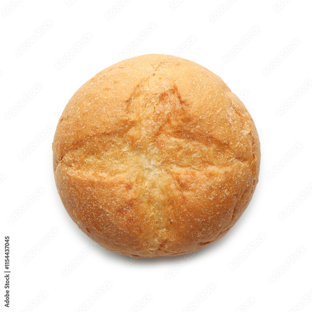 One homemade tasty bun isolated on white, top view One homemade tasty bun isolated on white, top view