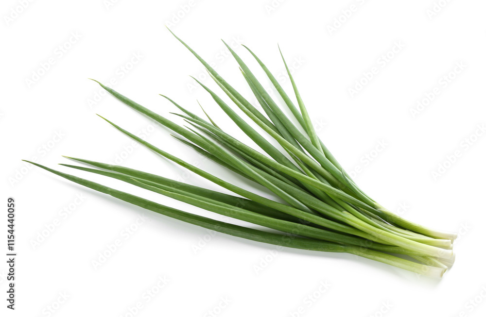 Fresh green onions isolated on white, top view Fresh green onions isolated on white, top view