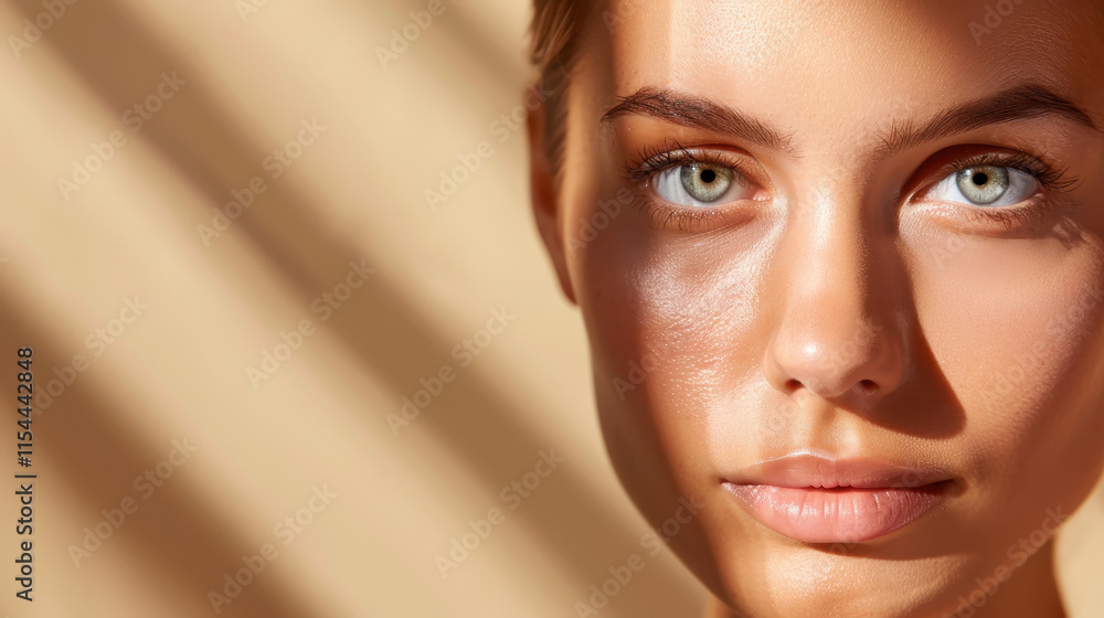 Naklejka premium A captivating portrait of a young woman, her features softened by shadows that create an intriguing mystery.